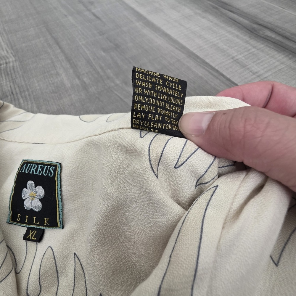 Aureus Hawaiian Shirt Mens XL Beige Short Sleeve Pocket Summer Silk Blend Summer - Picture 6 of 10